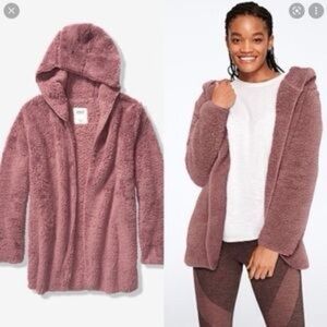(R3) NEW Victoria Secret PINK
SHERPA Cardigan M L Cocoa
 Hooded Jacket Powder